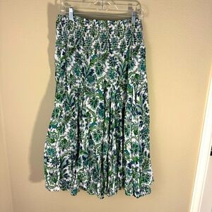 Pleated stretchy midi floral skirt